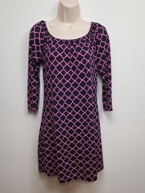 Boho Blu 3/4 Sleeve Navy & Pink Classic Shift Dress Business Casual Office Large